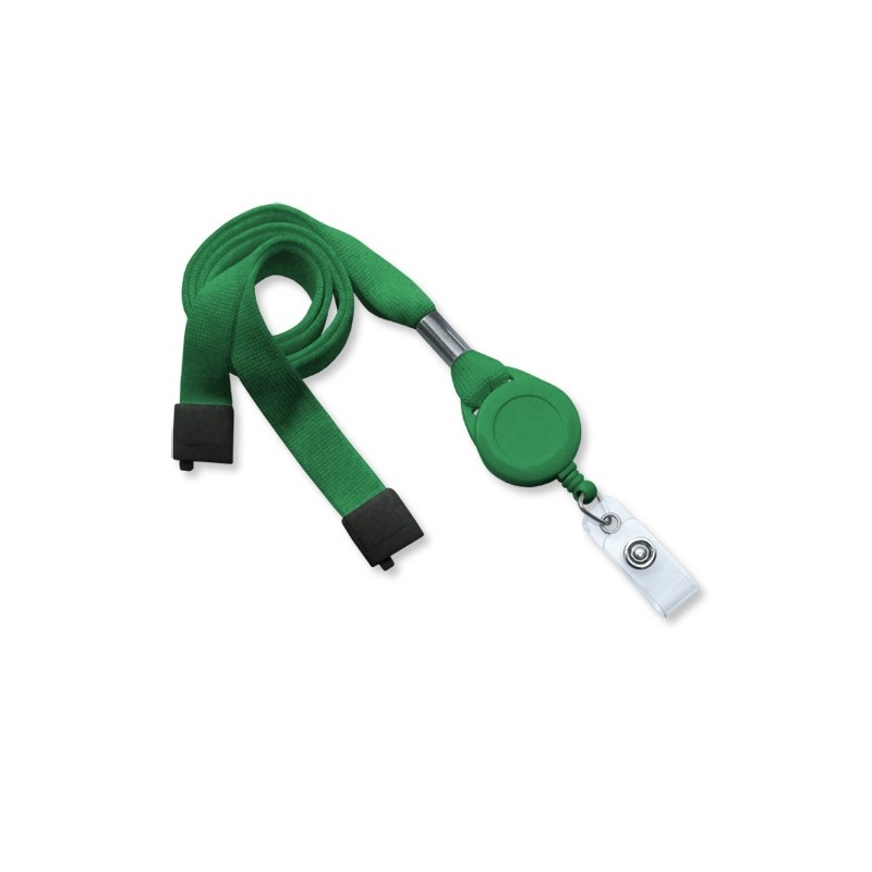 Bilde av Green 16 mm flat tubular breakaway lanyards with attached yoyo card reel and clear vinyl strap. 60270626 (DE,SE,NO,FI,RO,PL)